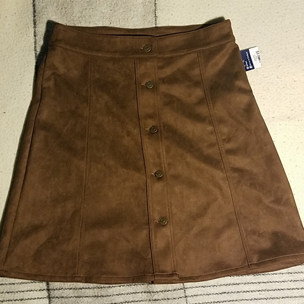 New Chaps Brown Sueded Button Front Skirt Sz 8